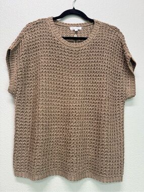 NWT Blu Pepper Taupe Waffle Knit Short-Sleeve Sweater,Multiple Sizes